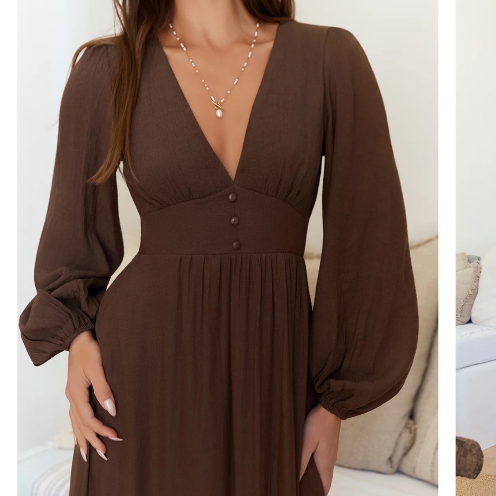 Elegant Brown Long Sleeve Dress